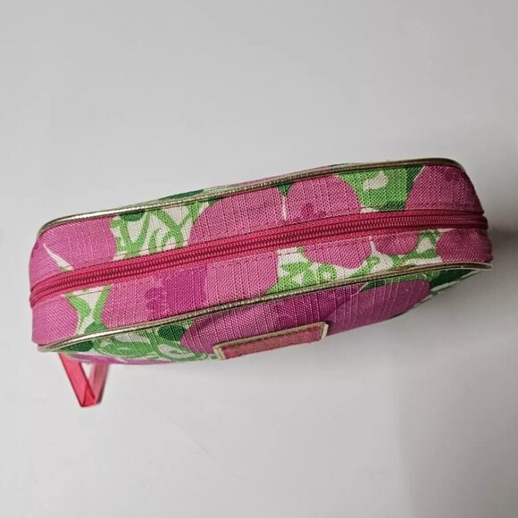 Lilly Pulitzer for Estee Lauder Makeup Bag Pink Floral Print Gold Piping Zipper - Picture 3 of 6